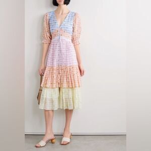 Loveshackfancy Plaid Midi Ollie Rosebud Checked Plaid Midi Dress Size 2